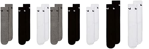 Nike Everyday Lightweight Crew SX7676 - Calcetines de tenis (8 pares), color blanco, negro y gris, color: blanco, gris y negro, talla: 34-38