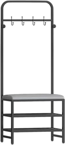 IisrAr Perchero Banco De Zapatos 3 En 1 Árbol De Pasillo Pasillo Multifuncional Zapatero Soporte Organizador Armario para Dormitorio Entrada Al por Menor/Negro/60 Cm
