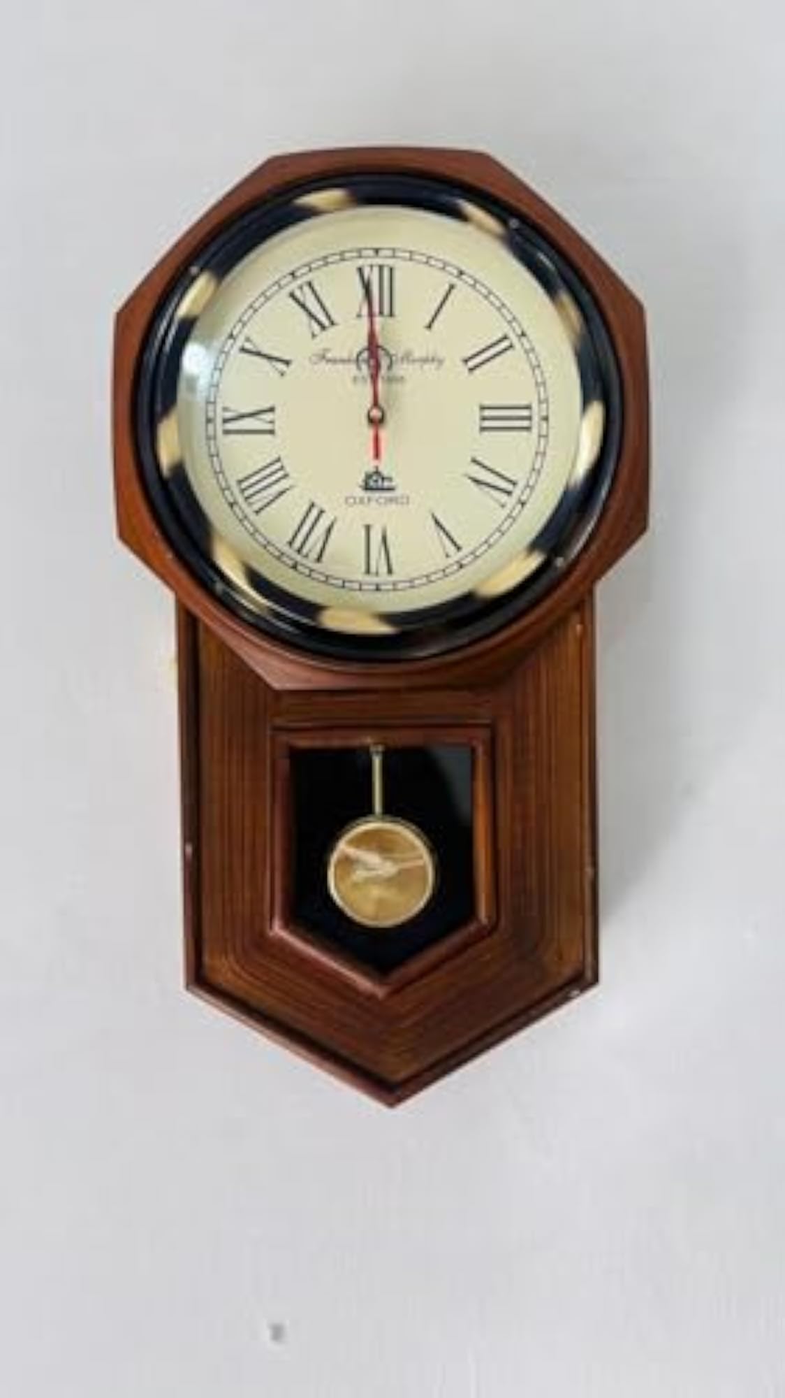 Wooden Wall Clock with Pendulum and Roman Numerals
