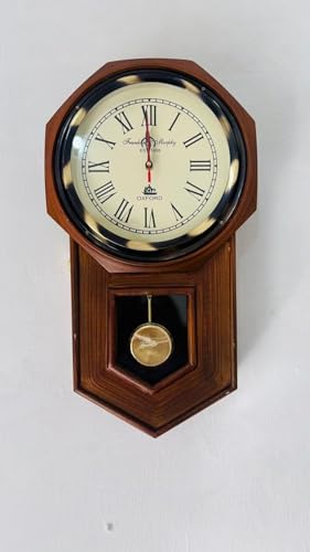 Image of Online Clock. Wooden Wall Clock with Pendulum - Roman Numerals, Classic Analog Design, Elegant Home & Office Decor - Franklin & Murphy (Est. 1868) inch