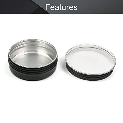 Image of Othmro 15pcs 2oz Metal Round Tins Aluminum Tin Cans Containers with Screw Lid, 68*25mm(DxH) Black tin cans for Salve, Spices, Lip Balm, Tea or Candies 60ml