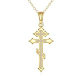 KECHO Collar de cruz ortodoxa de oro de 14 quilates para mujer, colgante de cruz bizantina, religiosa, cristiana, regalo