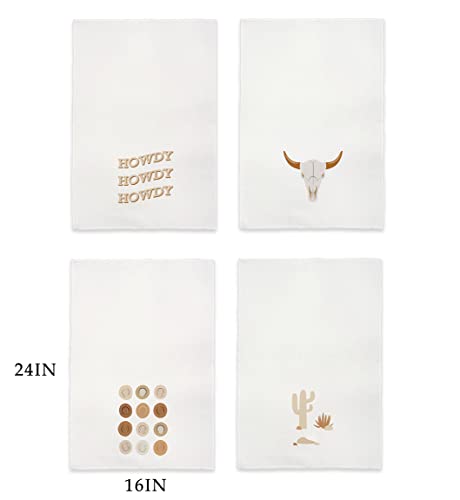 Qodung Retro Preppy Howdy Western Bull Skull Cactus Evil Eyes Soft Absorbent Bathroom Towels 16X24 Inch Set Of 4,Trendy Beige Preppy Drying Cloth Hand Towels For Dorm Bathroom,Teen Girls Gifts #TOP3