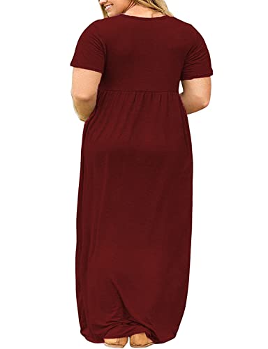 Image of Kancystore Women's Plus Size Maxi Dress with Pockets Summer Dresses XL-5X | Plus Size High Waisted Long Length Beach Dress, Empire Waist Round Neck Casual Dress, Solid Striped Floral Tie Dye Colors