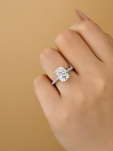 4.0CT Cushion Cut Moissanite Engagement Ring for Women, Lab-Created D Color VVS1 Clarity, 925 Sterling Silver Wedding Promise Ring3
