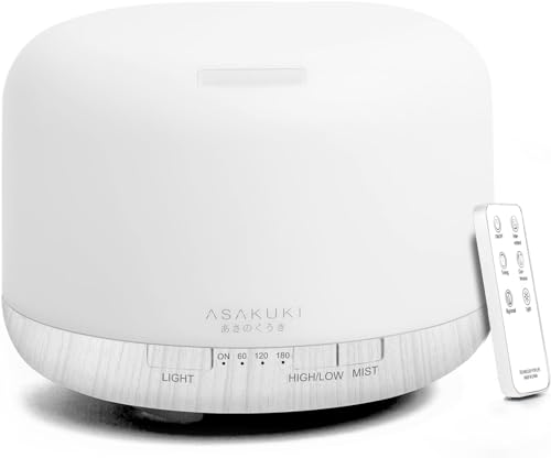 ASAKUKI 500ml Premium, Essential Oil Diffuser with Remote Control, 5 in 1 Ultrasonic Aromatherapy Fragrant Oil Humidifier Vaporizer, Timer and Auto-Off Switch White ASAKUKI 500ml Premium, Essential Oil Diffuser with Remote Control, 5 in 1 Ultrasonic Aromatherapy Fragrant Oil Humidifier Vaporizer, Timer and Auto-Off Switch White