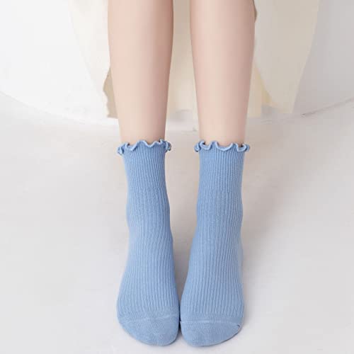 Women Ruffle Socks, Fashion Breathable Solid Color Turn-Cuff Cute Girls Ankle Socks 3 Pack2