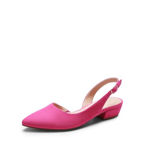 DREAM PAIRS Womens Slingback Kitten Low Block Heels Closed Pointed Toe Ankle Strap Elegant Dressy Pumps Wedding Party Dress Shoes for Women,Size 7.5,Pink,DWUMPU2503