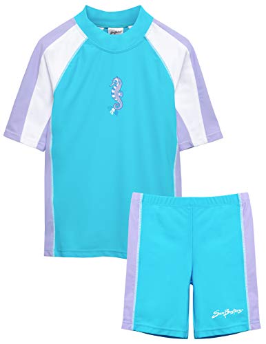 SunBusters Girls S/S Rash Guard + Short (UPF 50+), Maui Blue, 2/3 yrs