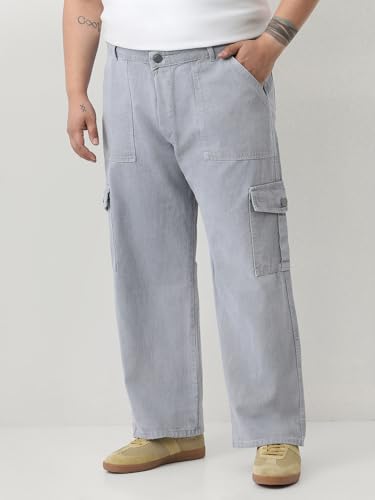 Image of Urbano Plus Men Mid Rise Loose Baggy Fit Cargo Jeans with 6 Pockets Non-Stretchable