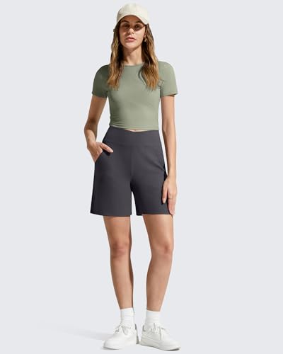 Image of G4Free Evergoing Athletic Shorts for Women with Pockets 6 inch /14 inch Cross Waist