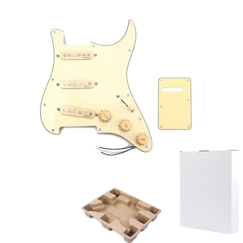 Ogdni Prewired Loaded Pickguard Guitar Pickguard with SSS Pickup Set,3-ply Humbucker Pick Guard Loaded High Output Alnico V Single Coil Stratocaster Pick-ups Replacement Parts (Beige-SSH) by Ogdni - Used condition - US$29.41