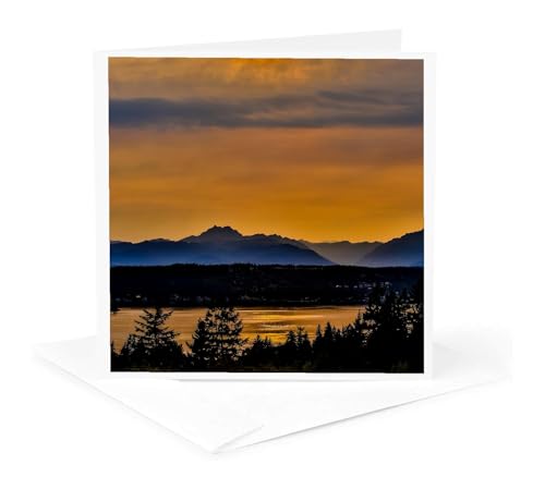 3dRose Golden sunset glow on Dyes Inlet, Bremerton, Washington 1 Greeting Card with envelope