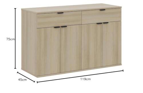 Image of Wakefit Engineered Wood Sideboard | 1 Year Warranty | Storage Cabinet for Home Kitchen Living Room | 2 Closed Compartments & 2 Drawers | Kimani - Moldau Acacia