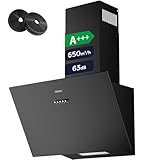 CIARRA CBCB6762A A+++ Dunstabzugshaube 60 cm Umluft 650 m³/h Kopffrei mit CBCF003 Aktivkohlefilter 3 Leistungsstufen LED Beleuchtung Schwarz