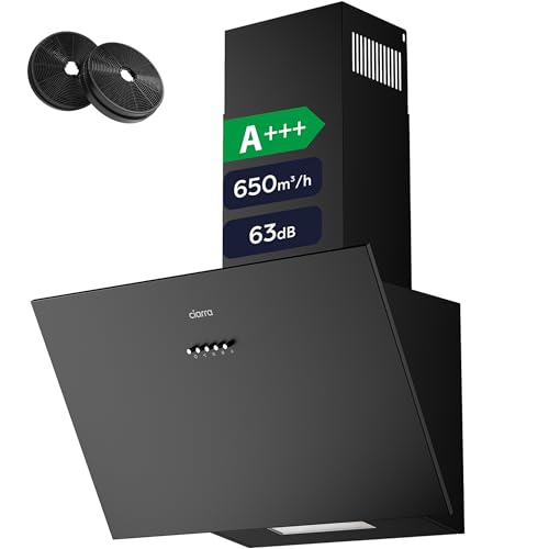 CIARRA CBCB6762A A+++ Dunstabzugshaube 60 cm Umluft 650 m³/h Kopffrei mit CBCF003 Aktivkohlefilter 3 Leistungsstufen LED Beleuchtung Schwarz