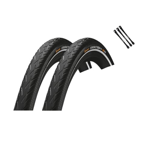 Produktfoto von 2er Set Continental Fahrradreifen Conti Contact City 28 Zoll (42-622) Reflex AV DV SV Schlauch + 3 Reifenheber E Bike&hellip;