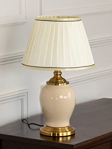 Whispering Homes Ceramic Porcelain Lamp | Luxury Home Decor Lamp with Beautiful Shade | Side Desk Lamp | Table Lamp for Bedroom and Living Room Decor | Cream | Pack of 1