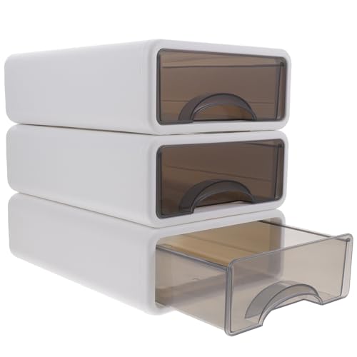 ULTECHNOVO Estuche para Joyas y Cosméticos 3 Cajones Apilables de Plástico, Diseño Cerrado para Escritorio, Almacenamiento Versátil para Oficina y Hogar