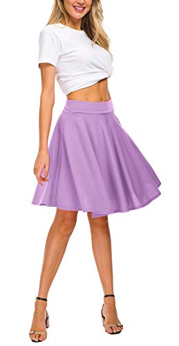 Image of EXCHIC Women's Casual Stretchy Flared Mini Skater Skirt Basic A-Line Pleated Midi Skirt