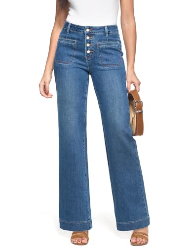 Women's Straight Leg Jeans High Waisted Stretchy Wide Leg Loose D...