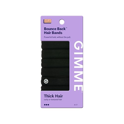 Gimme Beauty Thick Hair Extra Stretch Bands - Patent-Pending Design for Maximum Hold - Premium Ties for Thick & Curly Hair - Sleek & Strong Hold - Black, 6 Pack
