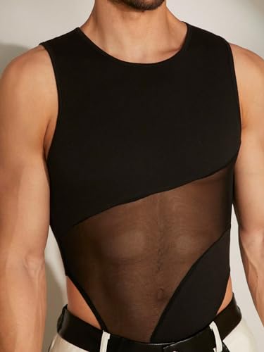 Floerns Men's Contrast Mesh Tank Top Body Suits Sleeveless Disco Underwear Shapewear4