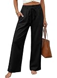SHEWIN Pants for Women Casual Straight Leg Drawstring Womens Work Pants Lightweight Cozy Zip Up Trousers for Women Loose Spring Outfits 2026,Black,X-Large