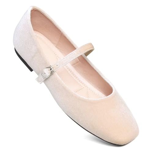 Image of TN TANGNEST Leather Flats for Women Comfortable Square Toe Slip On Flats Soft Work Flats Retro Mary Jane Flats