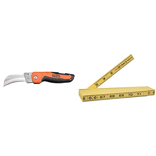 Klein Tools 44218 Utility Knife, Folding Knife With Hawkbill Blade, This Lockback Utility Knife & 910-6 Folding Ruler 6-Foot, Durable Fiberglass, Inside Reading #TOP20