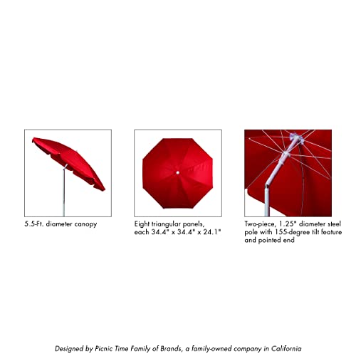 PICNIC TIME 5.5 Ft Portable Beach Umbrella, Lightweight UV Protection Sunshade with Tilt Pole & Carry Bag, Outdoor Canopy Umbrella for Beach, Sand, Pool, Patio, Camping, Travel, or Backyard Shade, (Navy Blue) - Image 10