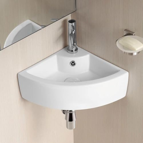 Tulla 465 x 325mm Cloakroom Small Quarter Circle Corner Wall Hung Basin Sink and Fittings