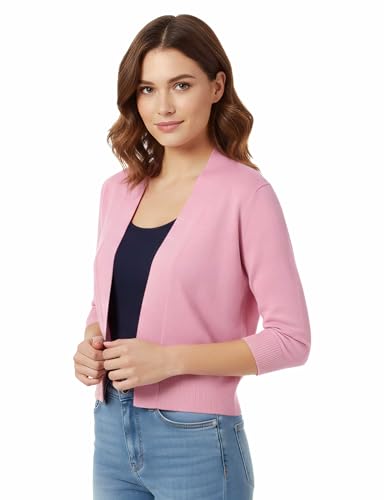 Image of Allsense Women's 3 /4 Sleeve Cropped Shrug Cardigan | Classic Bolero, Open-Front, Lightweight Soft Fine Knit Cover Up
