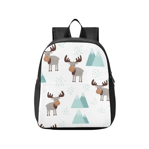 DOMIKING Moose Snow White Kids Backpack for Girls Boys School Elementary Kindergarten Backpack for Kids Toddler School Bag Bookbag Age 3-6