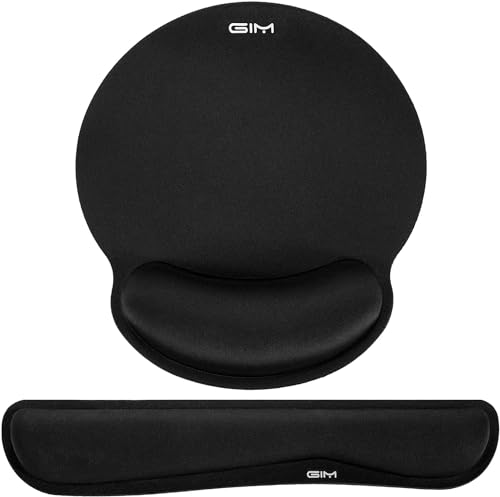 GIM Keyboard Wrist Rest Mouse Mat Set, Ergonomic Keyboard Wrist Support Memory Foam Mouse Mat with Wrist Cushion Support for Computer and Laptop Home Office Gaming (Black)