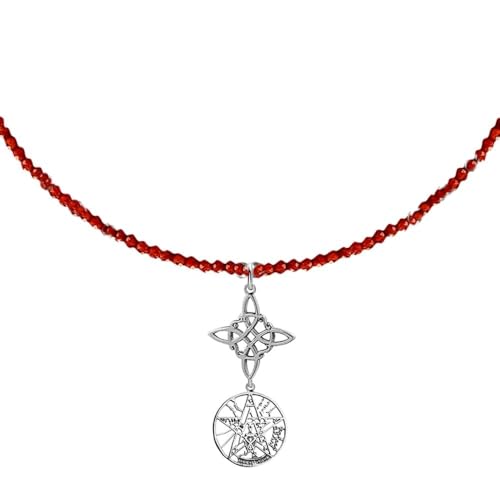 Collier argent 925 nœud de sorcière et pendentif tétragramme rubis
