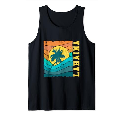 Vintage Retro Sunset Rainbow Palmera Lahaina Hawaii Camiseta sin Mangas