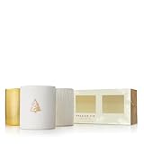 Thymes Frasier Fir Votive Candles - Gilded Collection - Crisp Just-Cut Forest Fragrance - Set of Three Holiday Candles - Wood Grain, Gold, and White - Gifts for Women & Men (3 oz Each, Pack of 3)