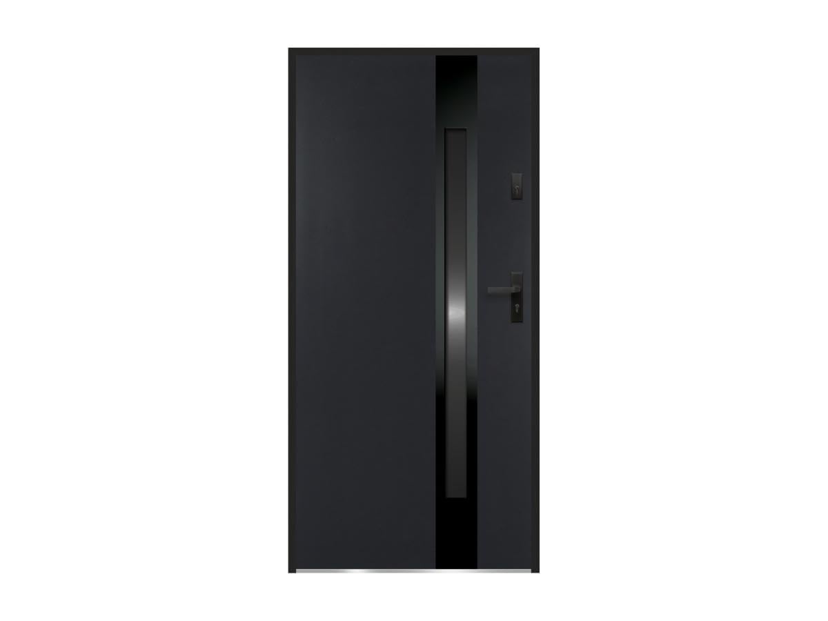 Vente-unique - Puerta de entrada de acero macizo y acero inoxidable Alt. 207 x L100 cm - vidrio ahumado - negro y antracita - apertura izquierda - BRAGA