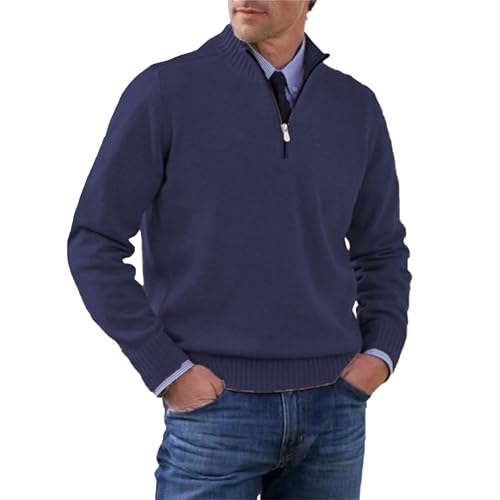 Men's Quarter Zip Sweaters Slim Fit Lightweight Casual Pullover Sweater Long Sleeve Knitted Solid Polo Sweaters