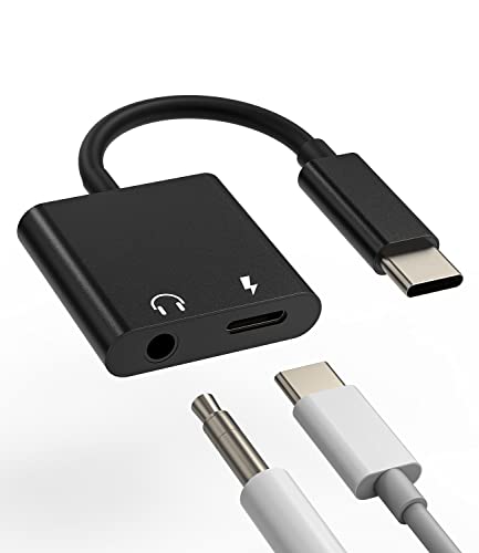 USB C to 3.5mm Audio Adapter Dongle(2in1) DAC Type C Aux Jack Headphone Cable Splitter Charging Cord Accessorie Compatible for Samsung Galaxy S23 S22 S20 FE Ultra LG Apple IPhone15 Ipad Pro Air