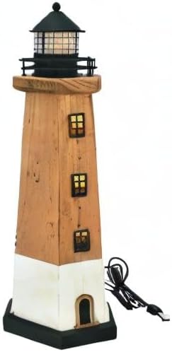 Miniatura 8 de Decoración de faro de madera con luz náutica de mesa, centro de mesa, decoración temática de playa, torre de luz decorativa, figura costera de