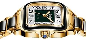 Vista 2 de Diella Reloj de pulsera rectangular para hombre, relojes automáticos de cuerda automática para hombre con jade y reloj de acero inoxidable, reloj