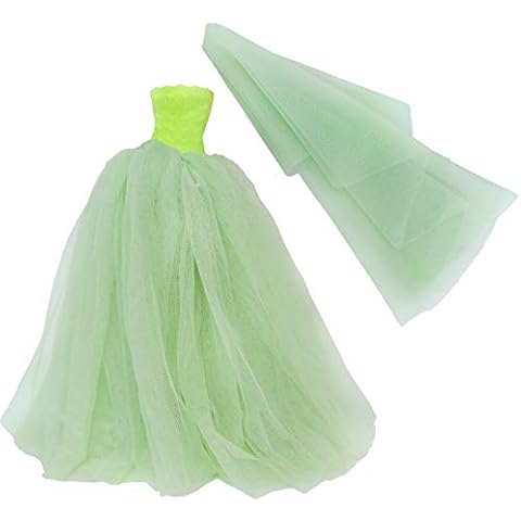 BJDBUS for 11.5 Inch Girl Doll Clothes, Green Trailing Wedding Dress with Veil Dinner Party Gown Cover
