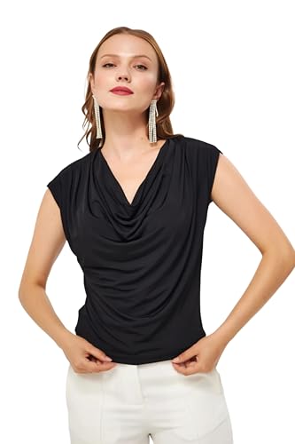 Image of SIGHTBOMB Ultra Soft Afford LUX Edition Draped Cowl Neck FRONTFLOW Gathered Ruched SOFTLINE Sleeveless TOP for Women