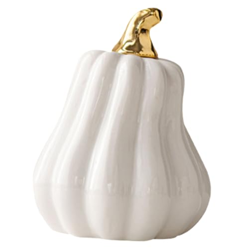 QUMIIRITY Décoration Céramique Citrouille Blanche Ornement de Bureau pour Halloween et Automne Accessoire de Maison Créatif et Élégant