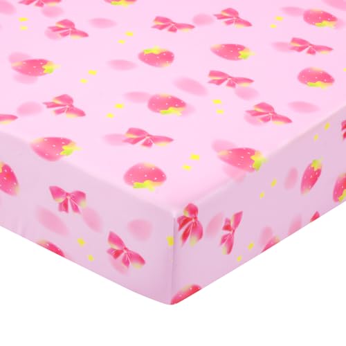Image of UOMNY Crib Sheet,Strawberry Bow Crib Sheets Baby Sheet for Standard Crib and Toddler Mattresses Nursery Bedding Sheet Crib Mattress Sheets for Boys and Girls 1 Pack Toddler Sheet