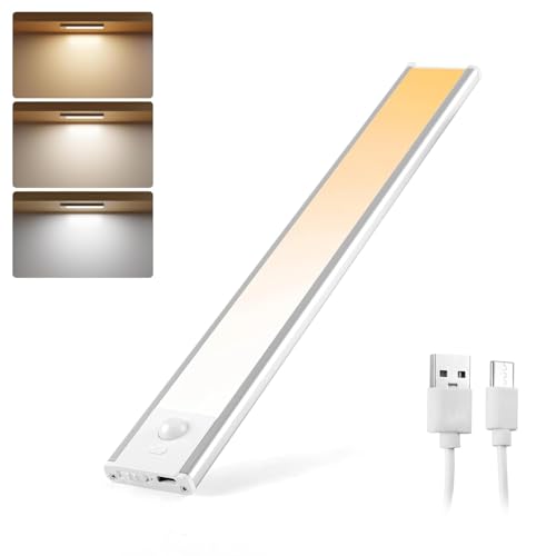 Image of 30 cm Rechargeable Motion Sensor LED Light, Magnetic Wireless Under Cabinet Light with 3 Color Modes, Stepless Dimming, USB Rechargeable Stick-On Closet Light