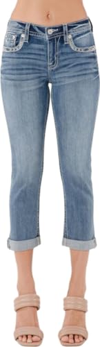 Miss Me - Womens Mid-Rise Capri, Color Light Blue, Size: 38