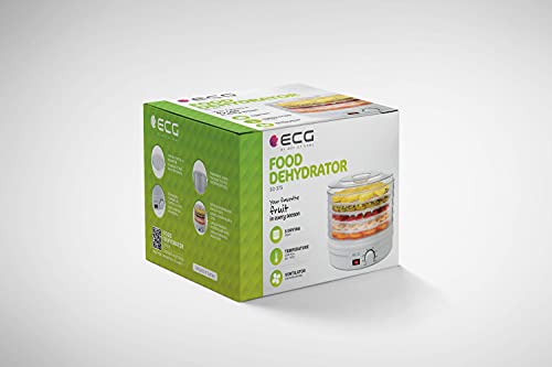 ECG SO 375 250 W zum Trocknen von Obst, Gemüse, Kräutern, Fleisch und sonstigen Lebensmitteln, samt fünf Fächer 32 cm, laufende Temperaturkontrolle 35-70 Grad Celcius, Überhitzungsschutz,Weiß – Bild 6